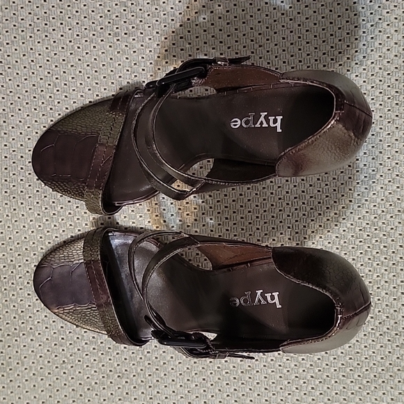 *NEW* HYPE "Blanca" Brown&Green Embossed Leather Buckle Heeled Sandals *Y2K* 8.5 - Picture 2 of 15